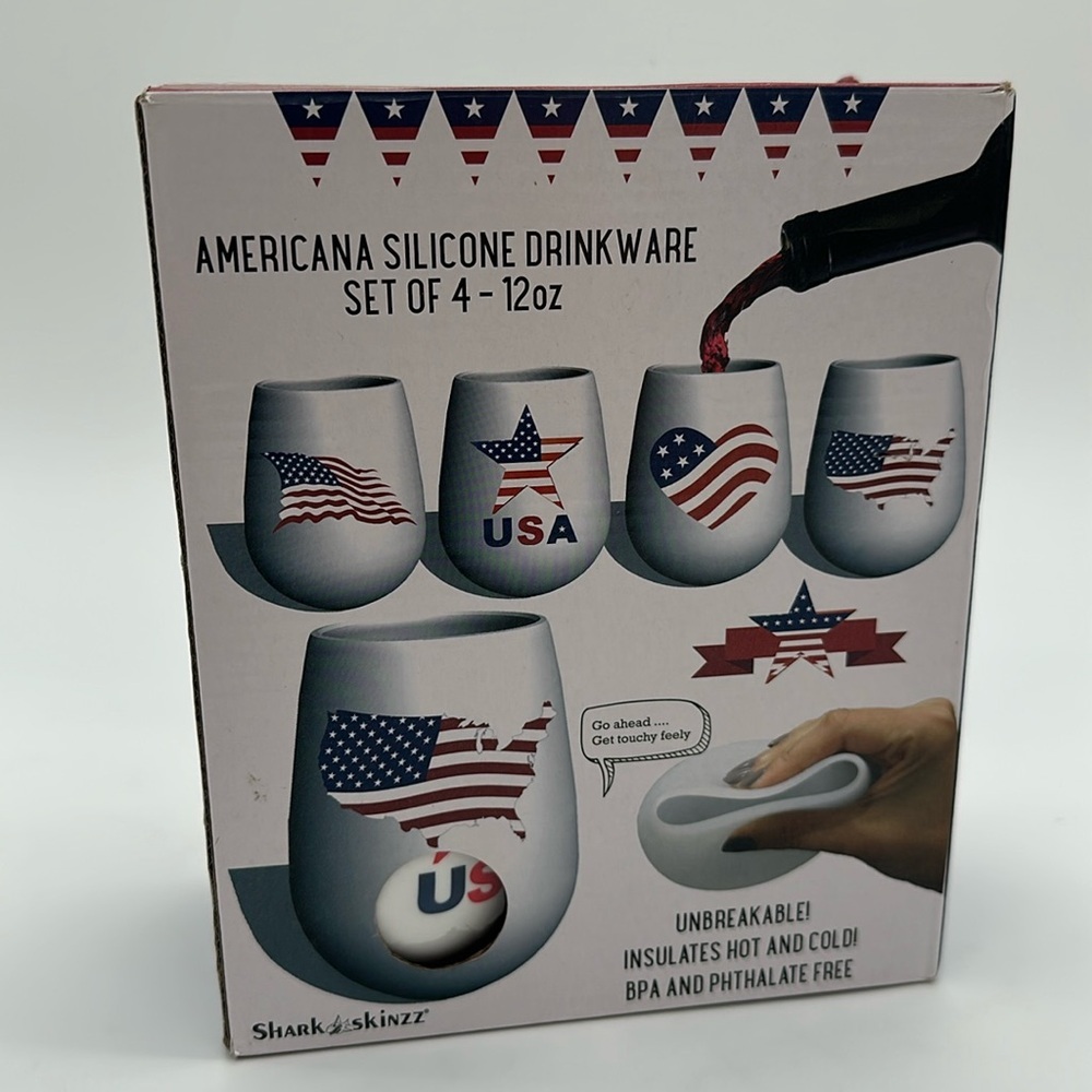 Shark Skinzz Americana Silicone Drinkware Set of 4 - 12 Oz. New In Box